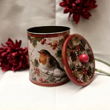 Rund juleboks med rødstrupe