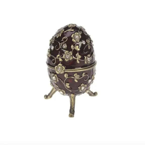 "Faberge" egg - gull/rød blomstret