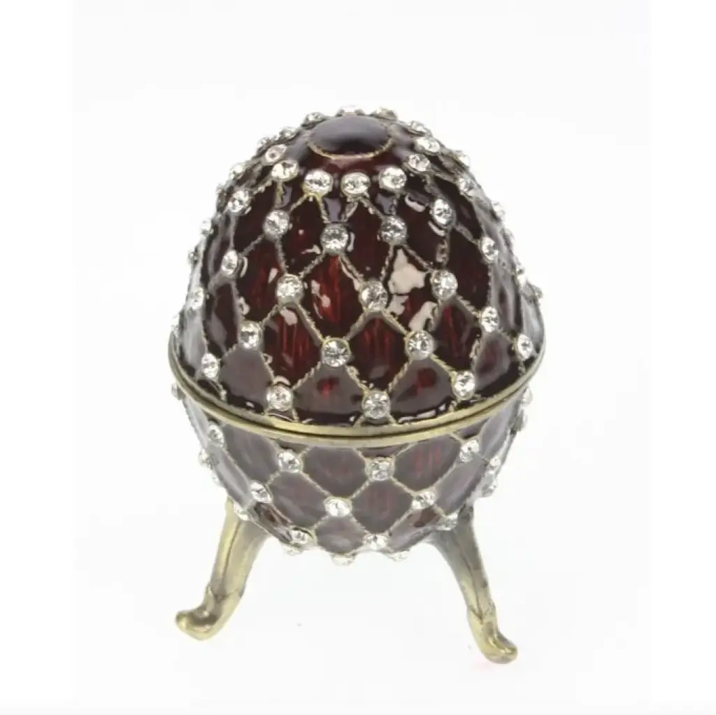 "Faberge" egg - gull/rød rutet dekor