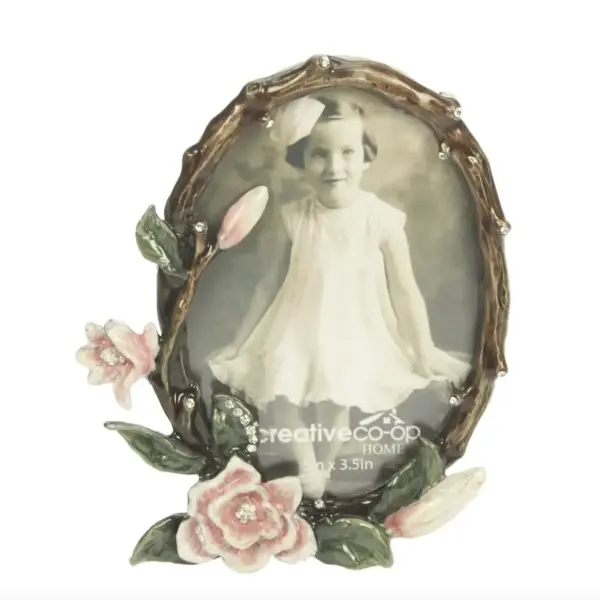 Bilderamme oval med rose (12 x 14 cm)