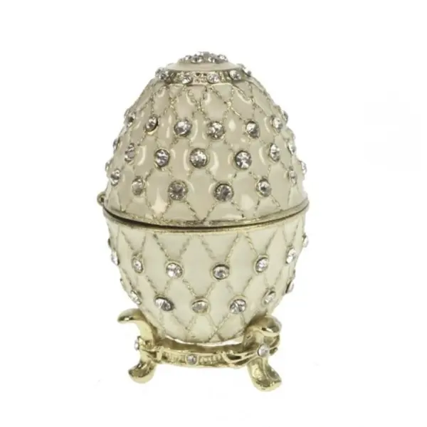 "Faberge" egg - gull/hvit rutet dekor (lite)