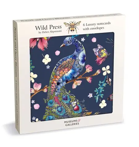 Notecards pakke med 6 kort: Peacock and Cherry Blossom