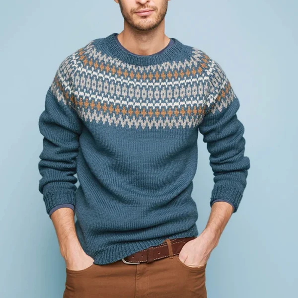 Elgseter Genser til herre, strikket i Sandnes Peer Gynt