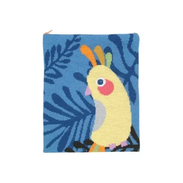 Fru Zippe Taske, motiv: kakadue på blå bund