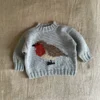 KFO Fuglesweater Rødstrupe, strikket i dobbel tråd Merino