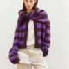 Mango Cardigan og Mango Scarf fra Sandnes Garn, strikket i striper med Sunday og Tynn Silk Mohair