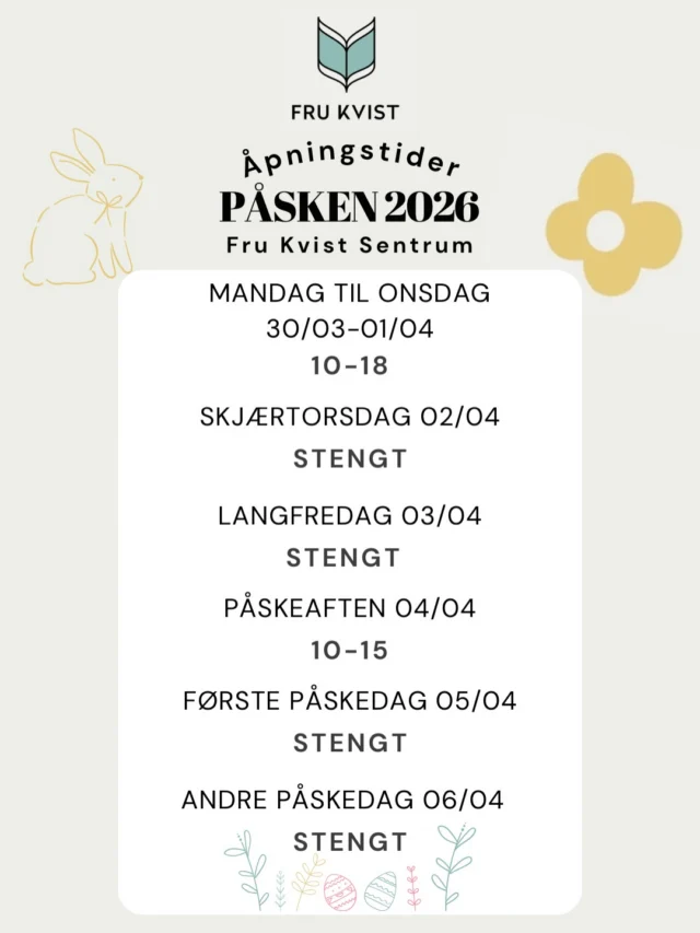 Åpningstider påsken 2026 🐣 Velkommen💛