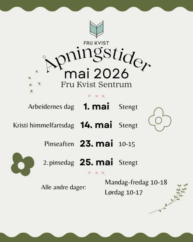 Åpningstider mai 2026🩵